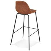 Tabouret de bar design moderne 'Tekno' en microfibre marron 4 pieds en métal noir et dossier haut