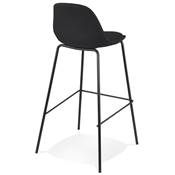 Tabouret de bar design moderne 'Tekno' en tissu noir avec 4 pieds en métal noir et dossier haut