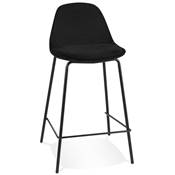 Tabouret snack mi-hauteur style baroque 'Tekno Mini' en velours noir 4 pieds métal noir dossier haut