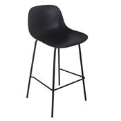 Tabouret de snack mi-hauteur intérieur/extérieur 'POOL MINI' noir 4 pieds en métal noir dossier haut