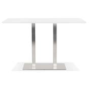 Table de bar haute design 'Tvillin XL' bois blanc double pied central en métal brossé – 180 x 90 cm
