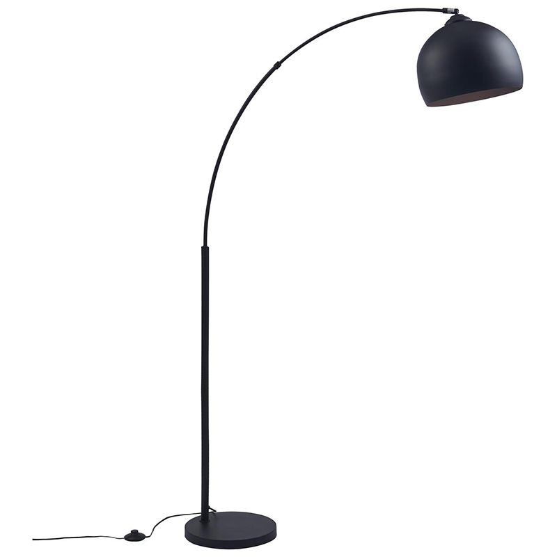 Lampadaire design 'Arc' abat jour, structure et socle en métal noir mat