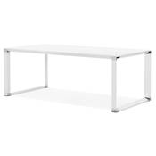 Grand bureau direction droit 'BUSINESS XL' bois blanc pieds métal blanc et chromé – 200 x 100 cm