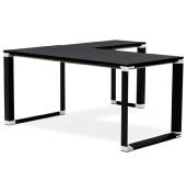 Bureau de direction d'angle 'Business L' plateau bois noir pieds métal noir et chromé – 160 cm