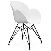 Chaise style industriel design à accoudoirs 'Lotus' blanche avec 4 pieds en métal noir