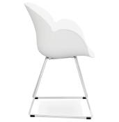 Chaise design à accoudoirs 'Lotusjärn' blanche pieds tréteaux en métal chromé
