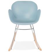 Chaise à bascule design scandinave à accoudoirs 'Gungstöl' bleue pieds en bois et métal chromé