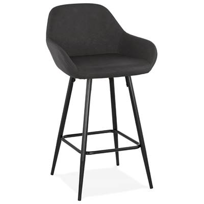 Tabouret de snack mi-hauteur design 'Konfort Mini' gris foncé 4 pieds repose pieds acier noir dossier haut