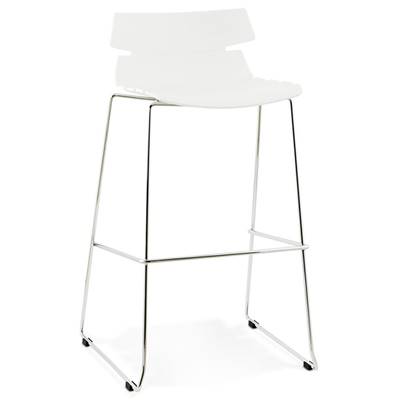 Tabouret de bar empilable design 'Skrift' blanc avec pieds en métal chromé et dossier bas