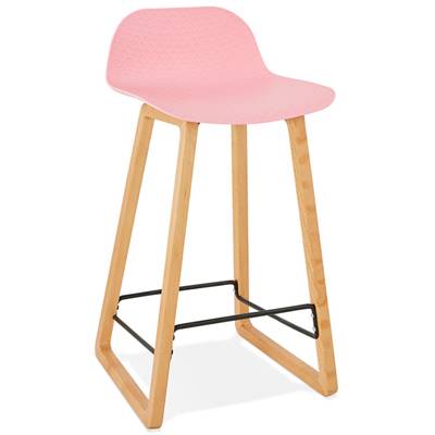 Tabouret de snack mi-hauteur design scandinave 'Skala' rose pieds tréteaux bois naturel dossier bas