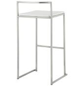 Tabouret de bar empilable design carré 'Iron' blanc avec pieds en métal brossé et dossier bas