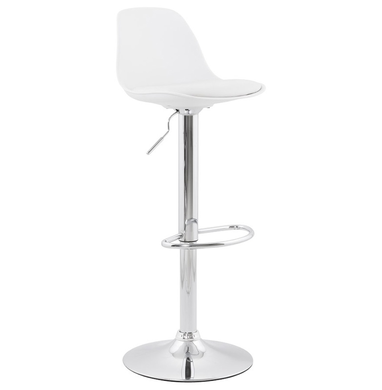 Tabouret de bar réglable design 'Sohoye' pivotant blanc pied et repose pieds chromé dossier haut