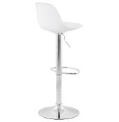 Tabouret de bar réglable design 'Sohoye' pivotant blanc pied et repose pieds chromé dossier haut