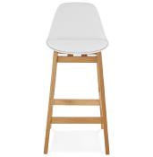 Tabouret de snack mi-hauteur design scandinave 'Topo Mini' blanc 4 pieds bois naturel dossier haut