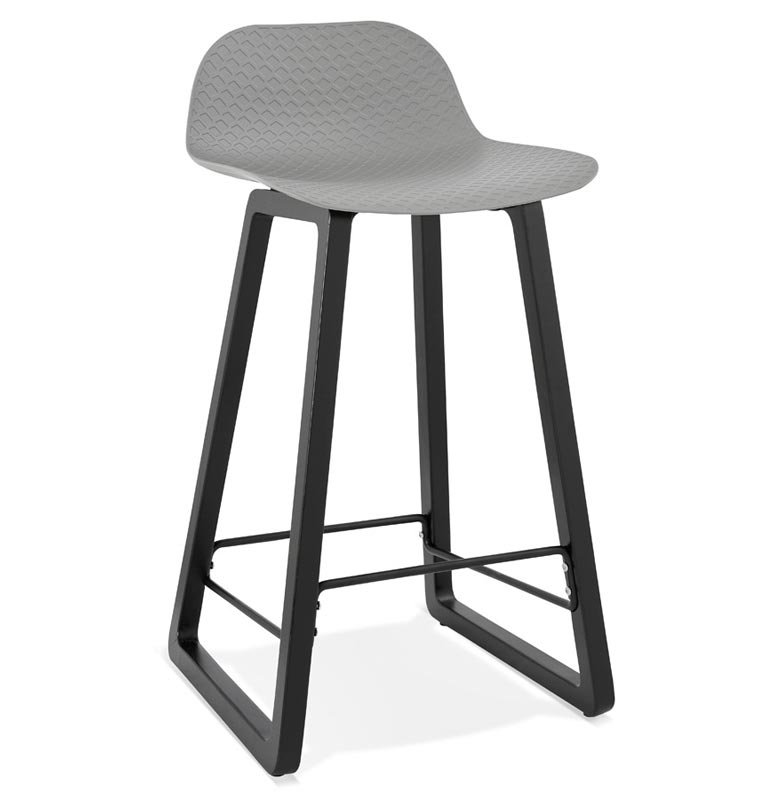 Tabouret de snack mi-hauteur design 'Skala Black Edition' gris pieds tréteaux bois noir dossier bas