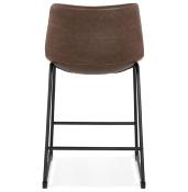 Tabouret de snack mi-hauteur design 'Klub Mini' marron 4 pieds repose pieds acier noir dossier haut