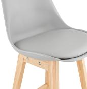 Tabouret de bar design scandinave ‘Chairman’ gris avec 4 pieds en bois naturel et dossier haut