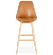 Tabouret de bar design scandinave 'Chairman' marron avec 4 pieds en bois naturel et dossier haut