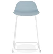 Tabouret de snack mi-hauteur 'Steel Mini' bleu pieds tréteaux repose pieds métal blanc dossier bas