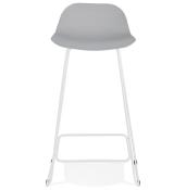 Tabouret de bar design 'Steel' gris pieds tréteaux et repose pieds en métal blanc et dossier bas