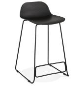 Tabouret de snack mi-hauteur 'Steelblack Mini' noir repose pieds tréteaux métal noir dossier bas