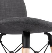 Tabouret snack mi-hauteur scandinave 'Verkwood Mini' tissu gris foncé 4 pieds bois dossier haut