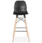 Tabouret de bar scandinave 'Greatwood' noir 4 pieds bois et repose pieds en métal noir dossier haut