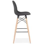 Tabouret de bar scandinave 'Verkwood' tissu gris foncé 4 pieds bois repose pieds métal noir dossier haut