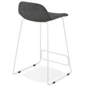 Tabouret de snack mi-hauteur 'Steel Mini' tissu gris foncé repose pieds tréteaux métal blanc dossier bas