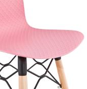 Tabouret de bar scandinave 'Slakwood' rose 4 pieds bois et repose pieds en métal noir dossier haut