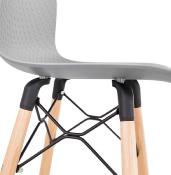 Tabouret de bar scandinave 'Slakwood' gris 4 pieds bois et repose pieds en métal noir dossier haut