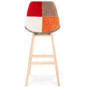 Tabouret de bar design scandinave 'Chairman' en patchwork multicolor 4 pieds en bois et dossier haut