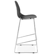 Tabouret de bar empilable design 'Great' noir avec 4 pieds pieds en métal chromé et dossier haut