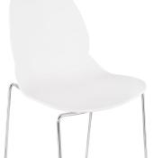 Tabouret de bar empilable design 'Great' blanc avec 4 pieds pieds en métal chromé et dossier haut