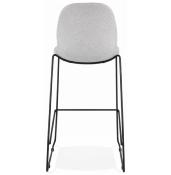 Tabouret de bar empilable design 'Verk' en tissu gris clair avec 4 pieds en métal noir dossier haut