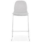 Tabouret de bar empilable design 'Verk' en tissu gris clair 4 pieds en métal chromé et dossier haut