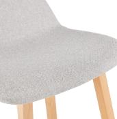 Tabouret de snack mi-hauteur scandinave 'Skala' tissu gris clair pieds tréteaux bois et dossier bas