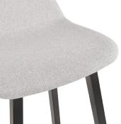 Tabouret de snack mi-hauteur scandinave 'Skala Black Edition' tissu gris clair pieds bois noir dossier bas