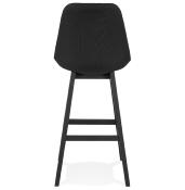 Tabouret de bar design scandinave 'Chairman Black Edition' tissu noir 4 pieds bois noir dossier haut