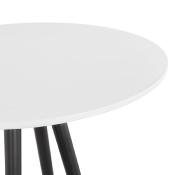 Table de bar haute design ronde 'BLACK ASTER' en bois blanc 4 pieds en bois noir et métal chromé