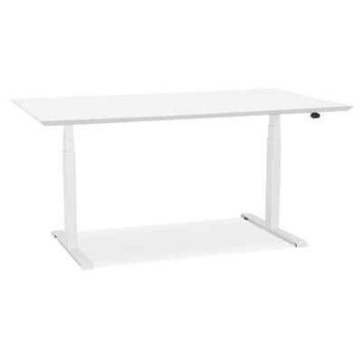 Bureau design assis-debout électrique 'SMALL TECH' blanc en bois pieds en métal blanc - 150 x 70 cm