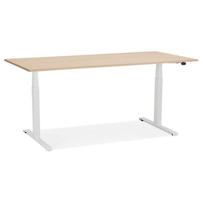 Bureau design assis-debout électrique 'SEMPLICE' en bois naturel pieds en métal blanc - 160 x 80 cm