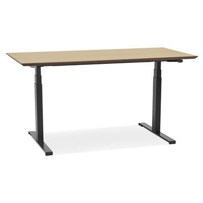 Bureau design assis-debout électrique 'SMALL TECH' en bois naturel pieds métal noir - 150 x 70 cm