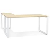 Bureau d'angle design 'MEET L' plateau en bois naturel avec pieds en métal blanc - 160 cm