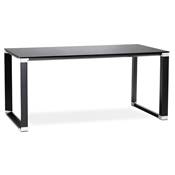 Petit Bureau de direction 'SMALL GLASSTOP' en verre noir pieds métal noir et chromé – 140 x 70 cm