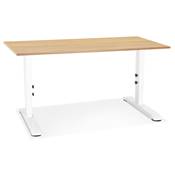 Bureau droit réglable en hauteur design 'MODULARE MINI' en bois pieds en métal blanc - 140 x 70 cm