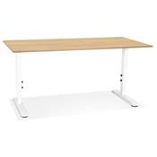 Bureau droit réglable en hauteur design 'MODULARE' en bois naturel pieds métal blanc - 160 x 80 cm