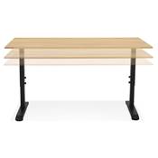 Bureau droit réglable en hauteur design 'MODULARE' en bois naturel pieds métal noir - 160 x 80 cm