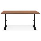 Bureau droit réglable en hauteur design 'MODULARE' en noyer avec pieds en métal noir - 160 x 80 cm