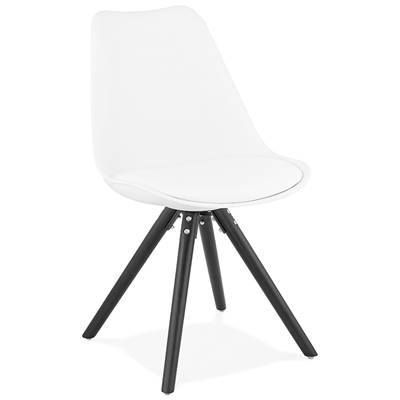 Chaise scandinave design 'Sueden Black Edition' blanche avec 4 pieds en bois noir